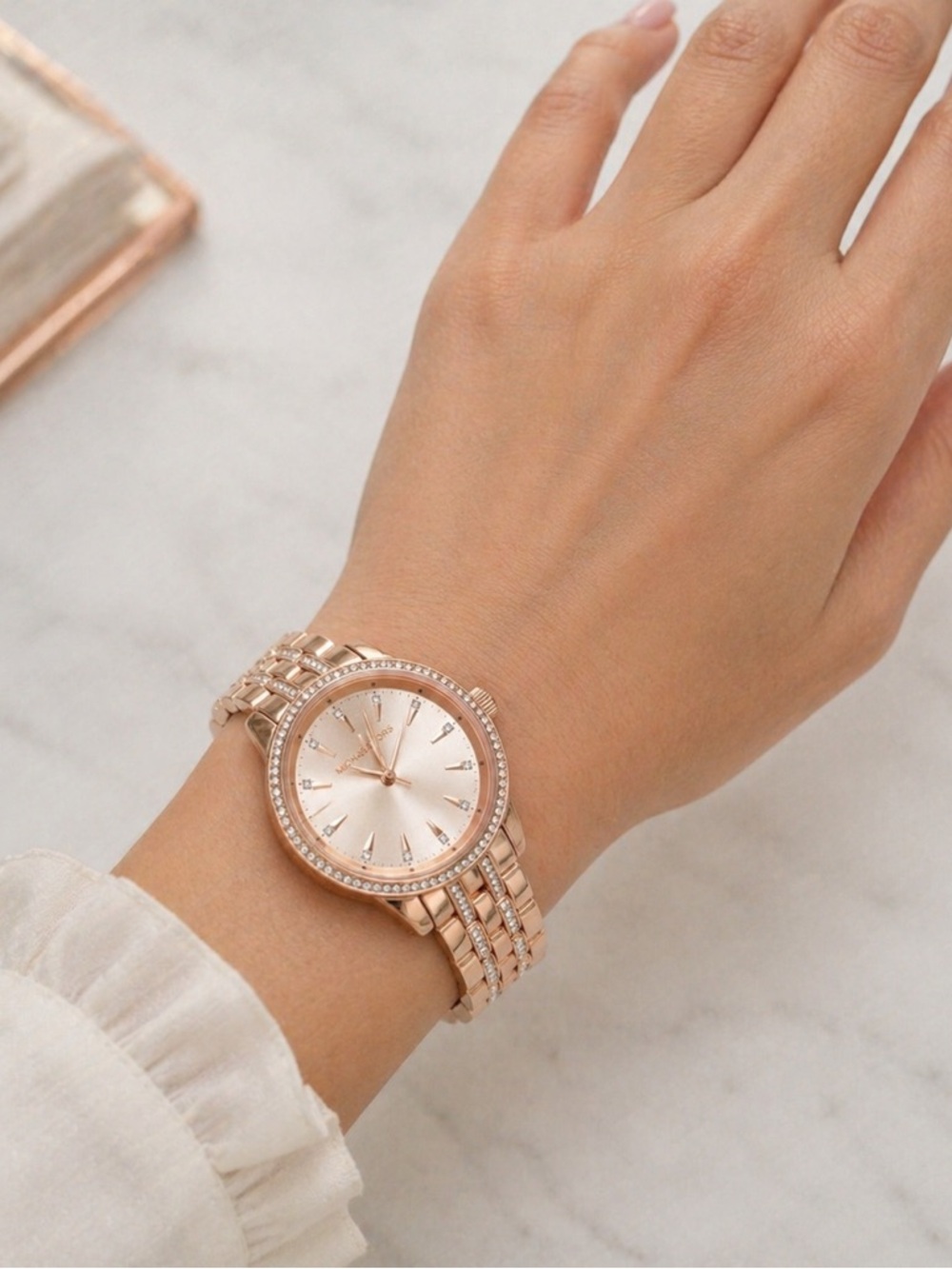 Michael Kors Rose Gold Tone Crystal Bezel Watch